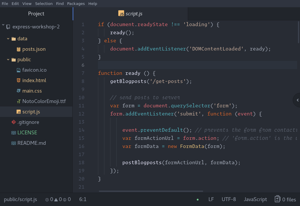 Workshop files open in Atom editor