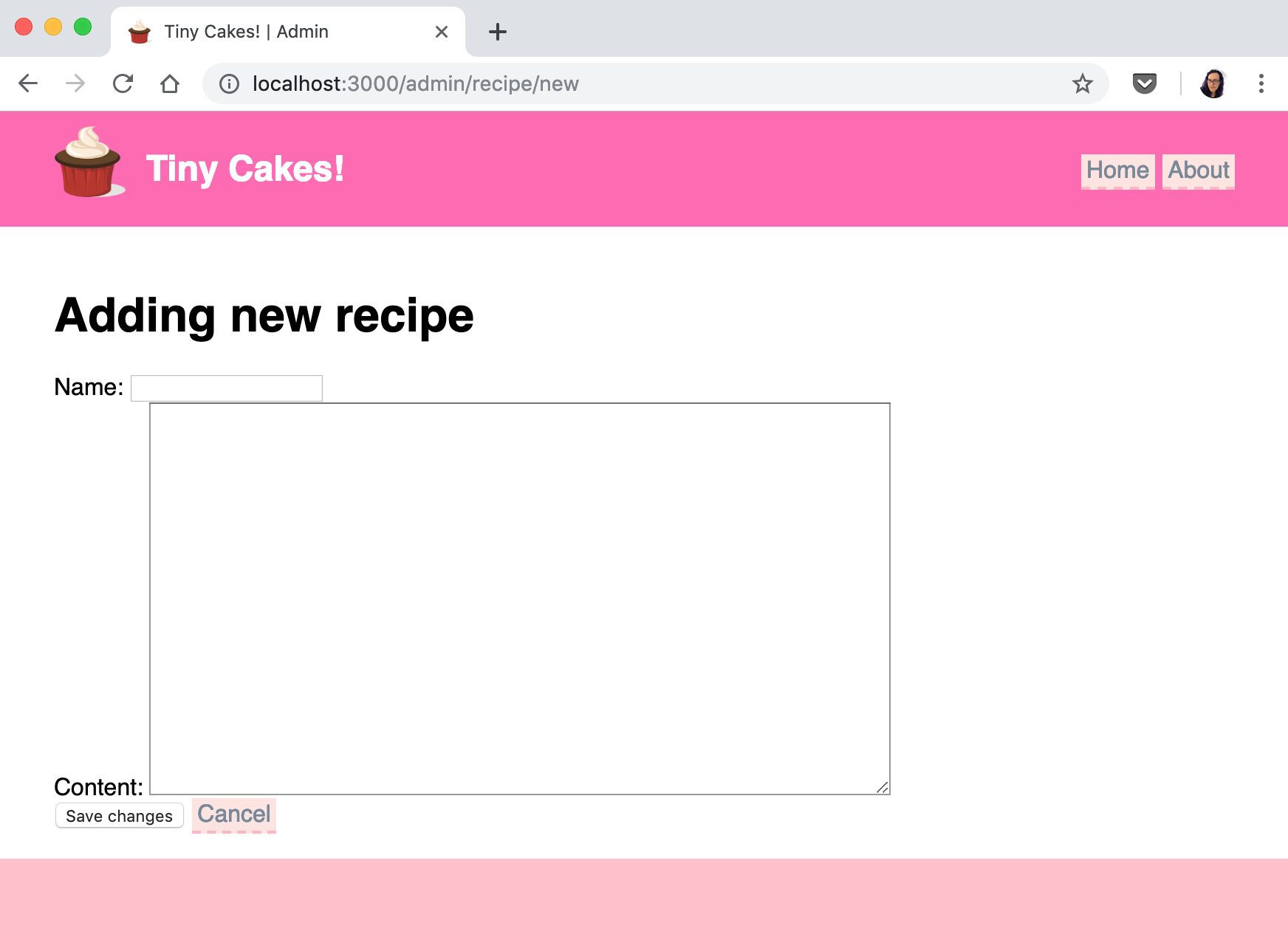 New recipe page