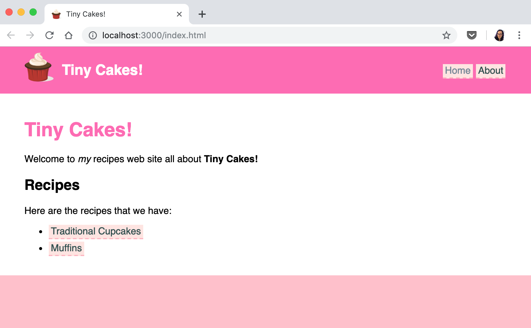 Static hosted Tiny Cakes homepage